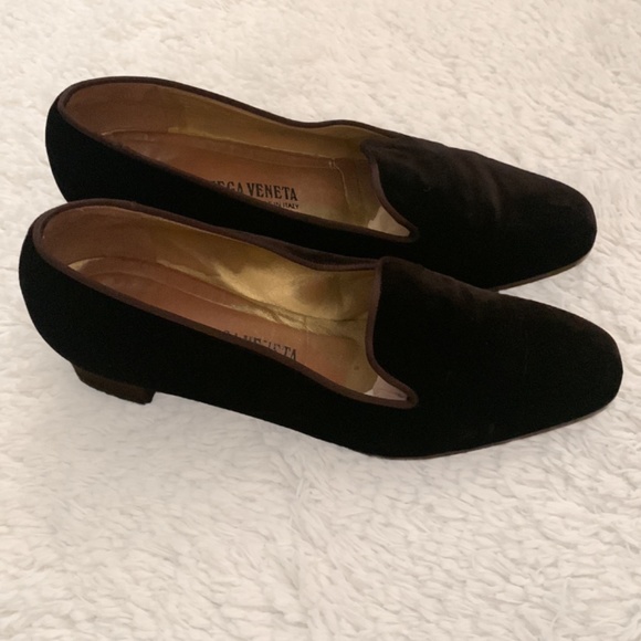 VINTAGE Bottega Veneta Brown Velvet Chunky Heel Shoe - Picture 1 of 5